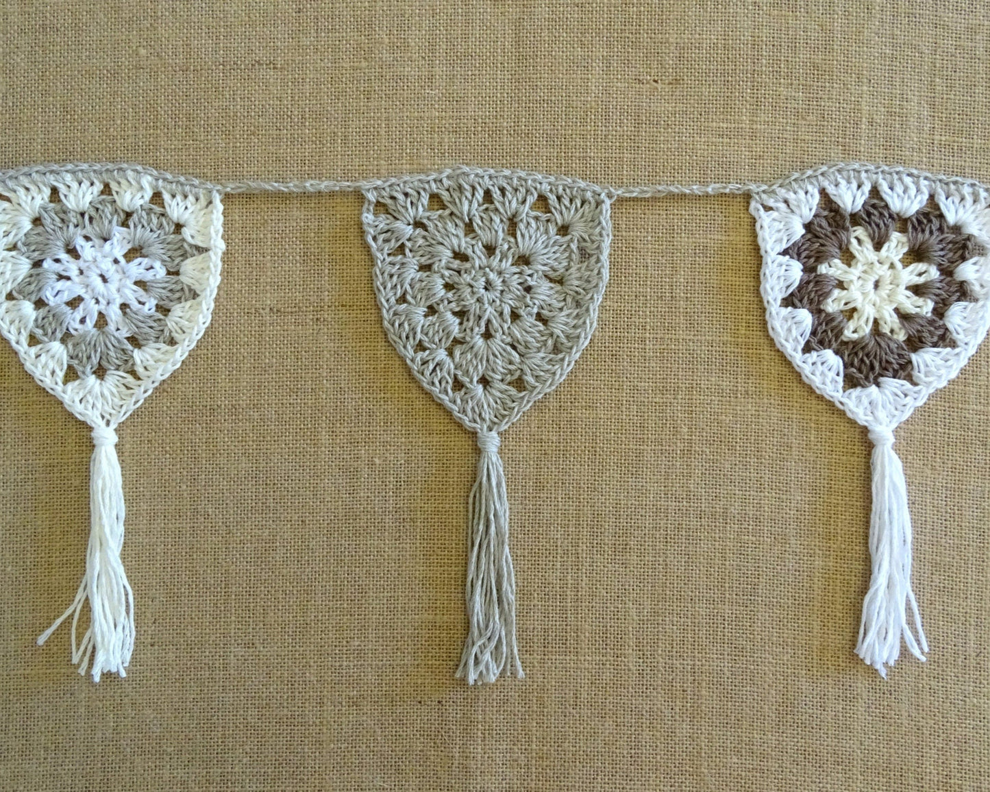 Crochet Bunting Pattern | Crocheted Garland Tutorial Stash Buster | DIY Boho Wall Decor Project | Boho Home Decor House Warming Gift 0163