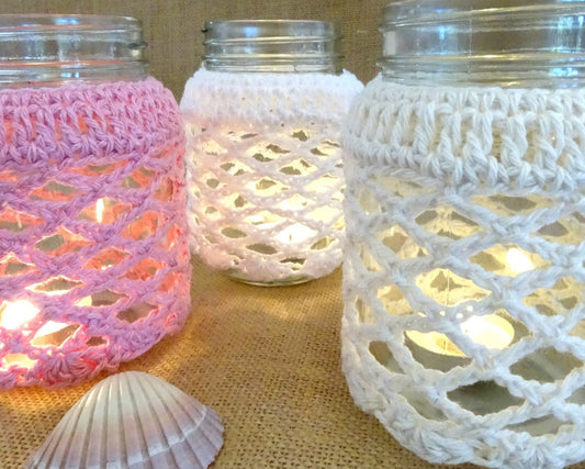 Crochet Candle Cozy PDF Pattern: Boho Mason Jar Cover 0134