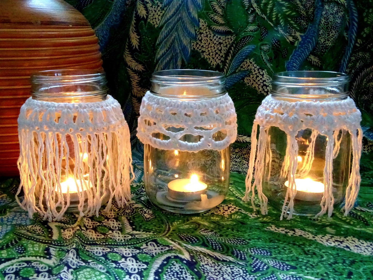 3 x PDF Crochet Pattern Candle Cozy Cozies Covers For Mason Jars | Crocheted Boho Wedding Candles Tutorial | Home Decor House Warming 0100
