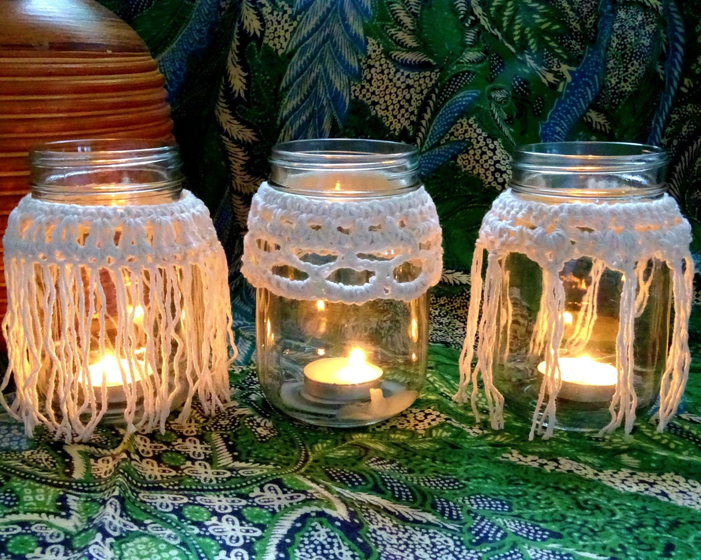Crochet Candle Cozy Pattern: Boho Mason Jar Covers (PDF Pattern) 0100