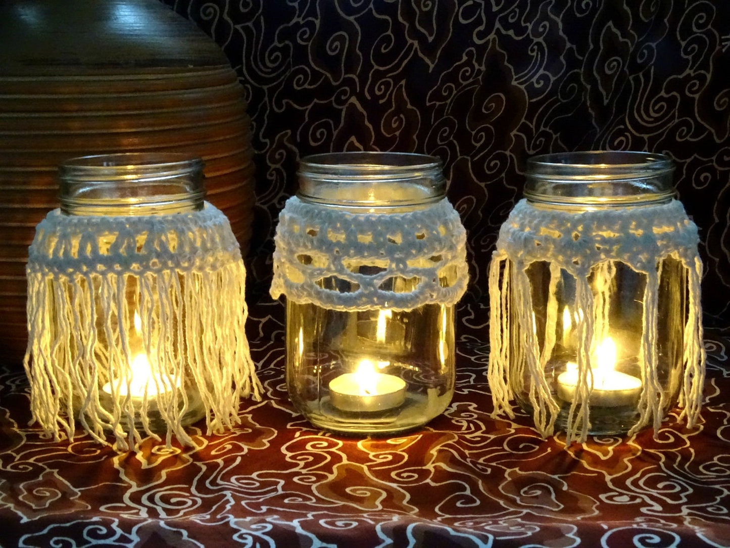 3 x PDF Crochet Pattern Candle Cozy Cozies Covers For Mason Jars | Crocheted Boho Wedding Candles Tutorial | Home Decor House Warming 0100