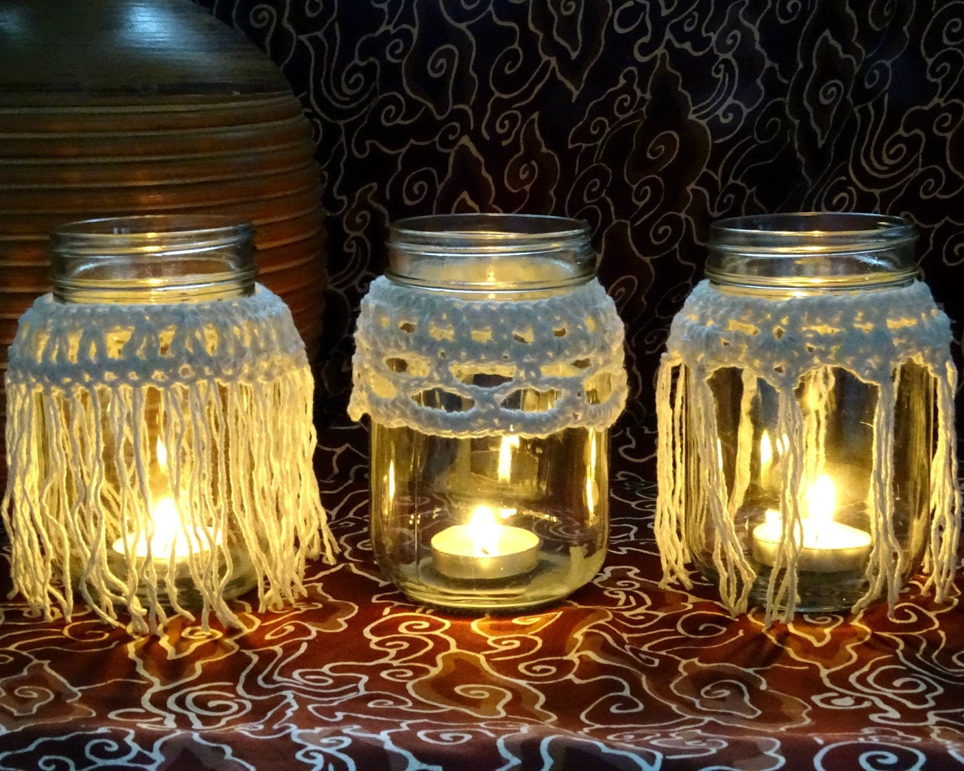 Crochet Candle Cozy Pattern: Boho Mason Jar Covers (PDF Pattern) 0100