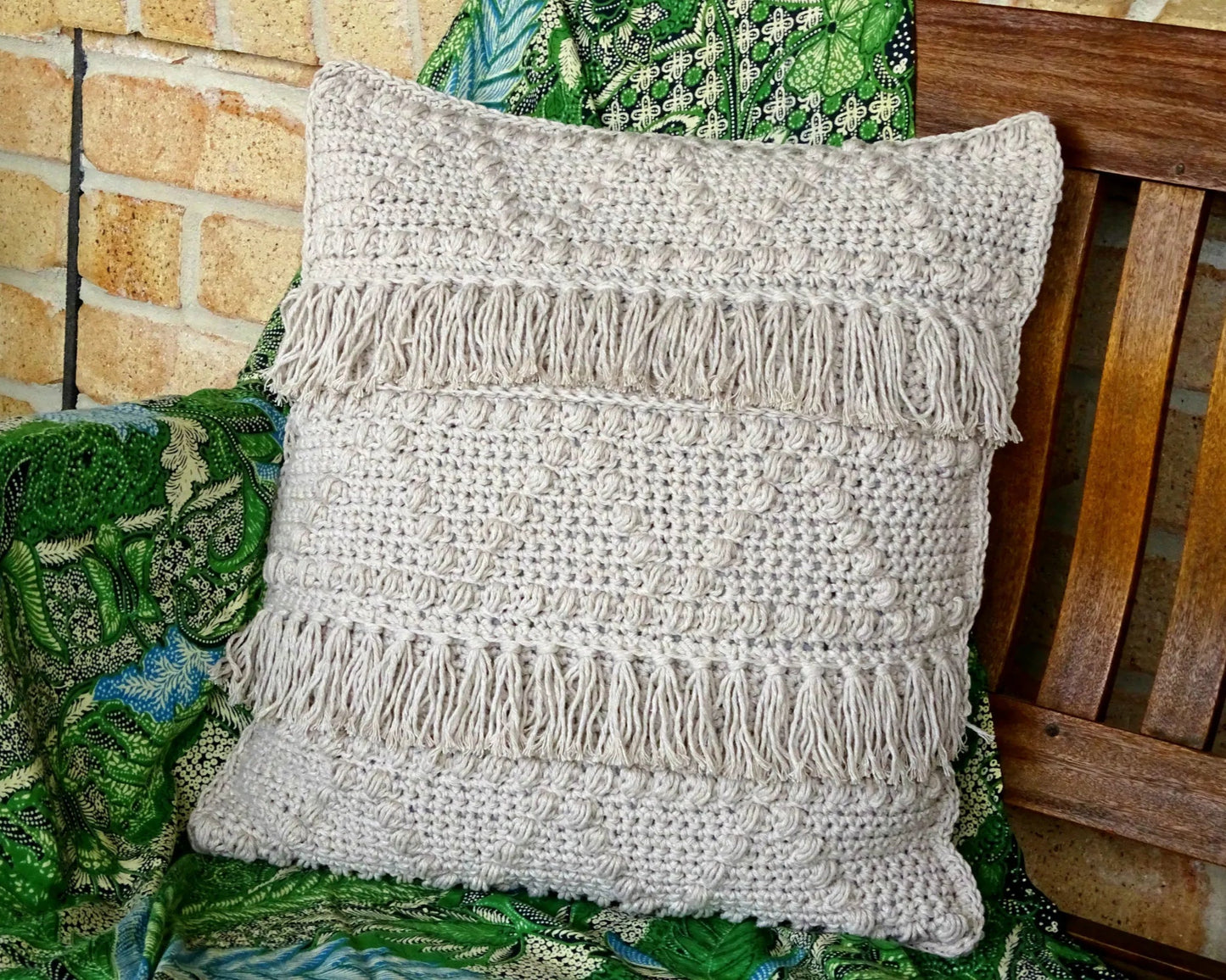Crochet Cushion Cover Pattern | DIY Boho Crocheted Tassel Throw Pillow PDF Patterns Tutorial Download | Bohemian Homewares Home Decor 0148