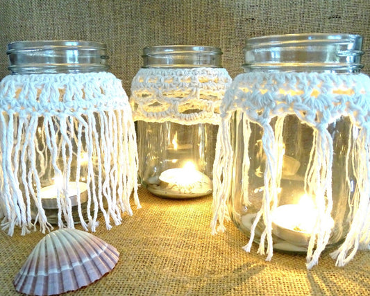 Crochet Candle Cozy Pattern: Boho Mason Jar Covers (PDF Pattern) 0100