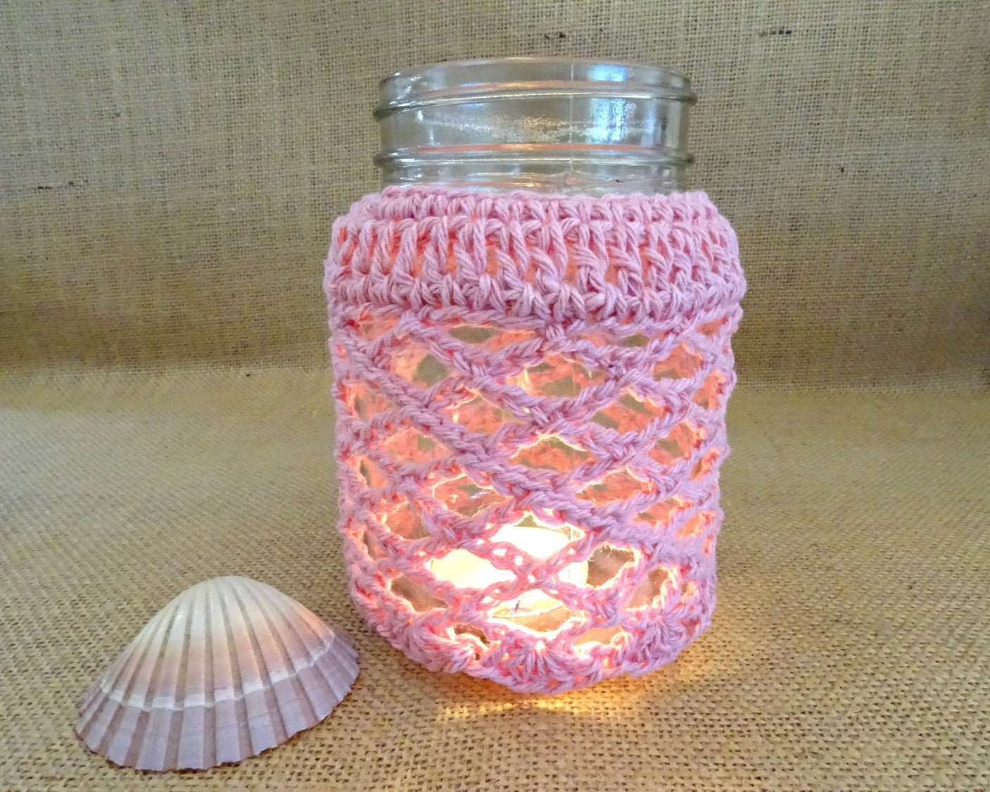 Crochet Candle Cozy PDF Pattern: Boho Mason Jar Cover 0134