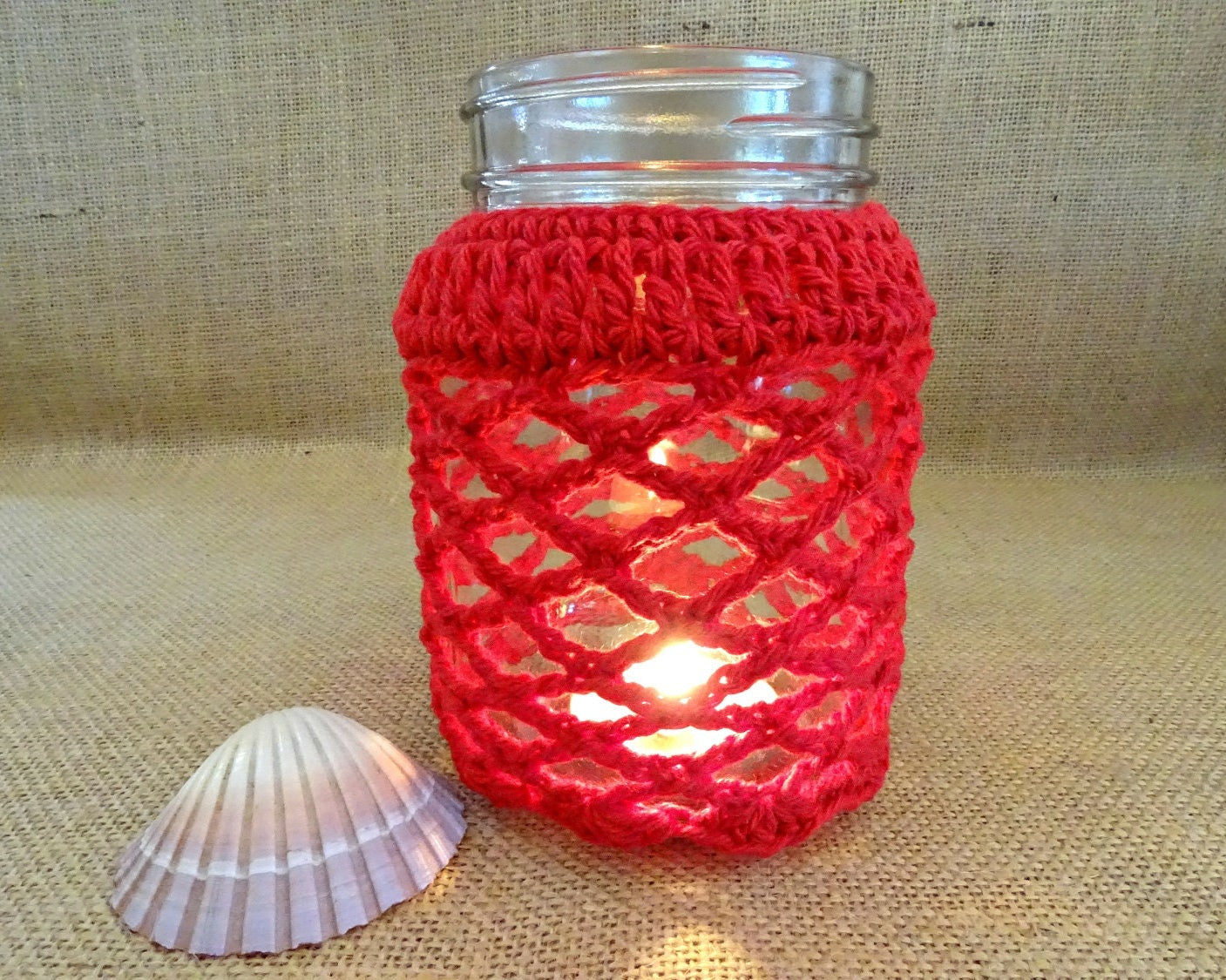 Crochet Candle Cozy PDF Pattern: Boho Mason Jar Cover 0134