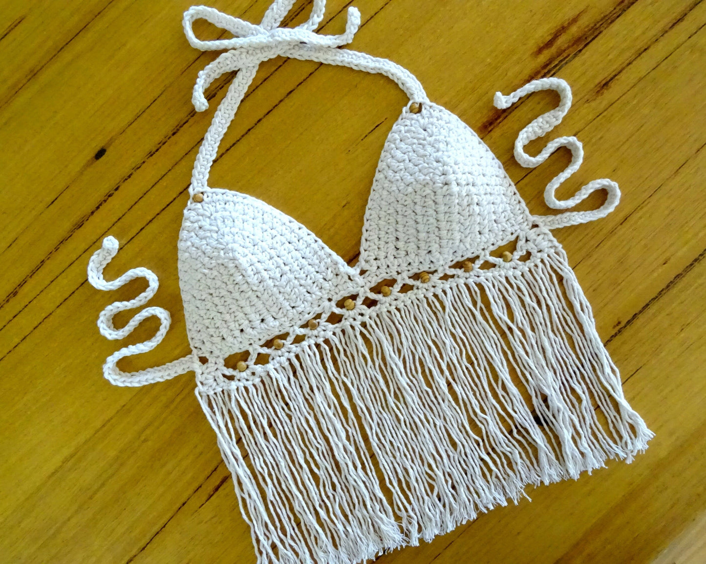 Crochet Boho Top Pattern Download | Crocheted Tassel Bikini Halter Crop Top PDF Pattern | Beaded Bohemian Clothing Festival Top 0114