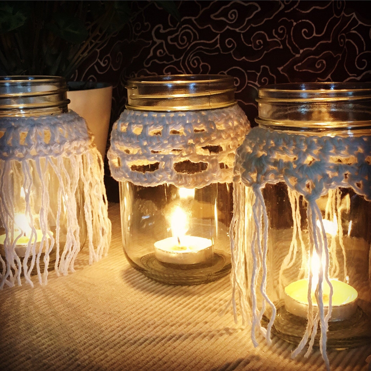 3 x PDF Crochet Pattern Candle Cozy Cozies Covers For Mason Jars | Crocheted Boho Wedding Candles Tutorial | Home Decor House Warming 0100
