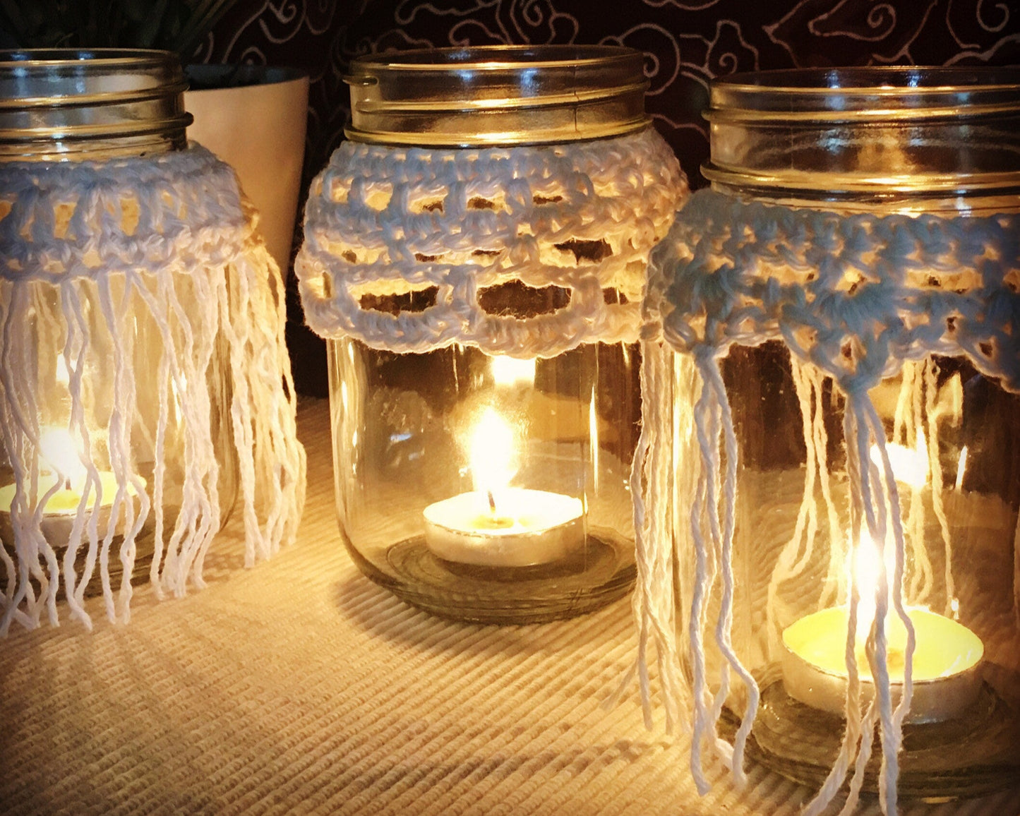 Crochet Candle Cozy Pattern: Boho Mason Jar Covers (PDF Pattern) 0100