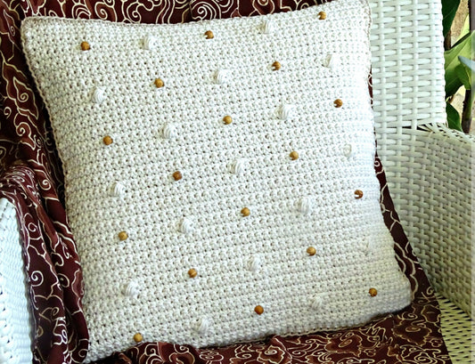 Crochet Cushion Cover Pattern | Crocheted DIY Beaded Boho Throw Pillow PDF Patterns Tutorial Download | Bohemian Homewares Home Decor 0153