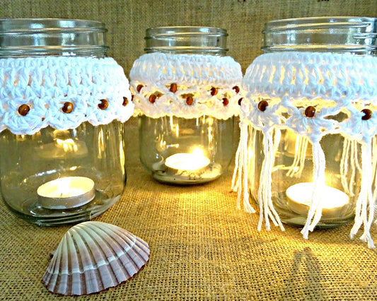 3 x PDF Crochet Candle Cozy Cozies Patterns For Mason Jars | Crocheted Home Decor House Warming Gift | DIY Boho Wedding Candles | 0133
