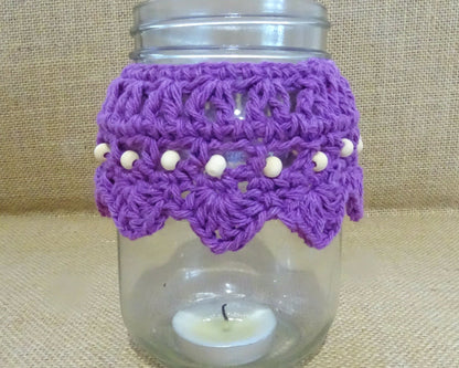 3 x PDF Crochet Candle Cozy Pattern | Crocheted Mason Jar Covers Tutorial | DIY Boho Wedding Candles Project | Home Decor Housewarming 0159