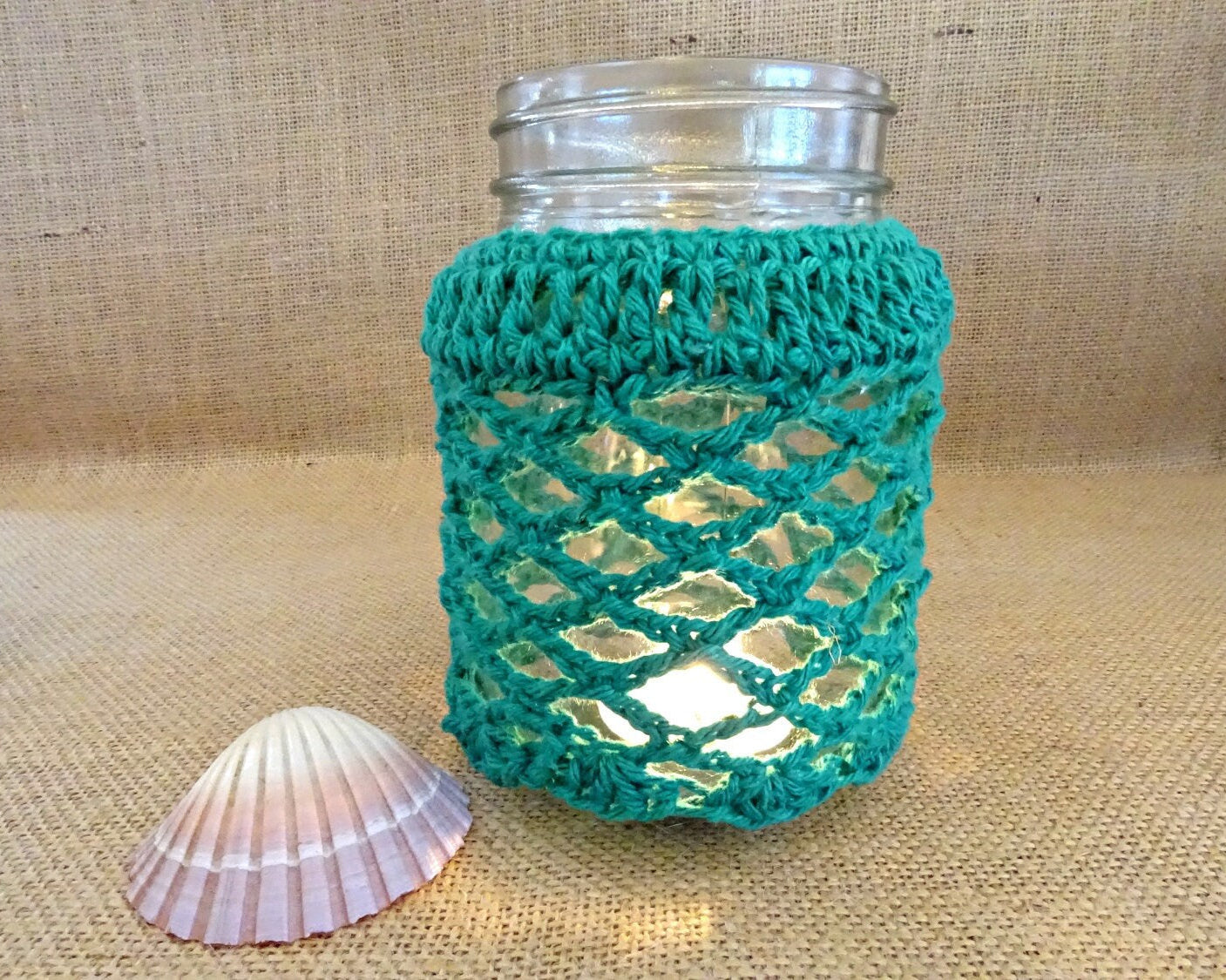 Crochet Candle Cozy PDF Pattern: Boho Mason Jar Cover 0134
