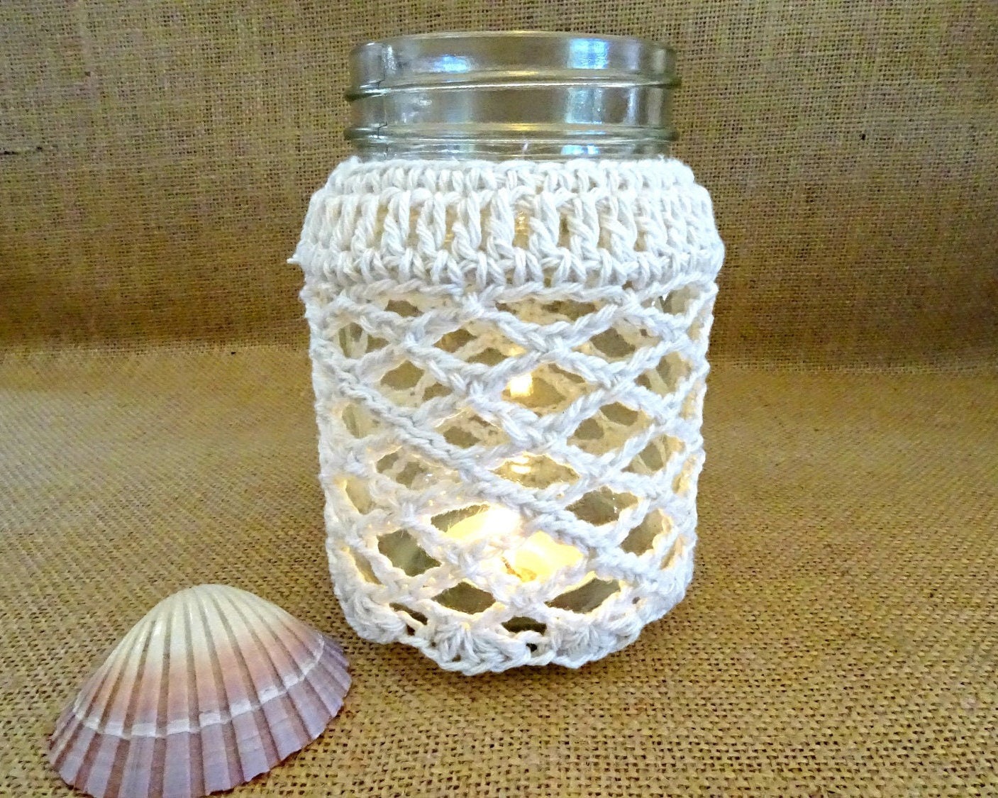 Crochet Candle Cozy PDF Pattern: Boho Mason Jar Cover 0134