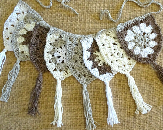 Crochet Bunting Pattern | Crocheted Garland Tutorial Stash Buster | DIY Boho Wall Decor Project | Boho Home Decor House Warming Gift 0163