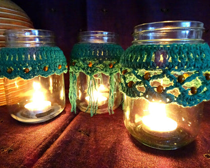 3 x PDF Crochet Candle Cozy Cozies Patterns For Mason Jars | Crocheted Home Decor House Warming Gift | DIY Boho Wedding Candles | 0133
