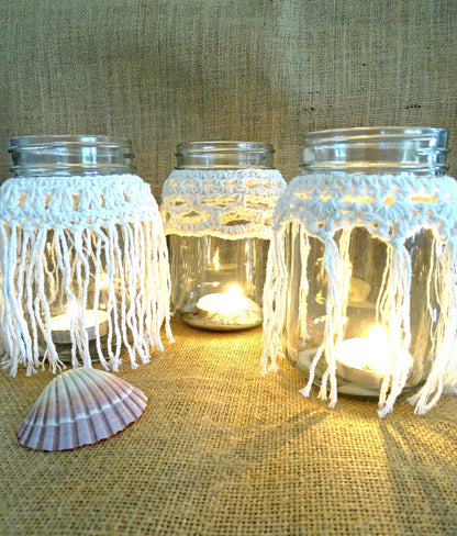 3 x PDF Crochet Pattern Candle Cozy Cozies Covers For Mason Jars | Crocheted Boho Wedding Candles Tutorial | Home Decor House Warming 0100