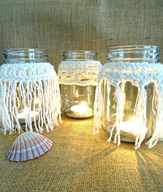 3 x PDF Crochet Pattern Candle Cozy Cozies Covers For Mason Jars | Crocheted Boho Wedding Candles Tutorial | Home Decor House Warming 0100