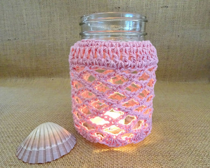 Crochet Candle Cozy PDF Pattern: Boho Mason Jar Cover 0134