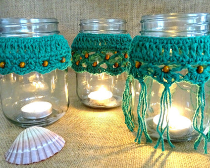 3 x PDF Crochet Candle Cozy Cozies Patterns For Mason Jars | Crocheted Home Decor House Warming Gift | DIY Boho Wedding Candles | 0133
