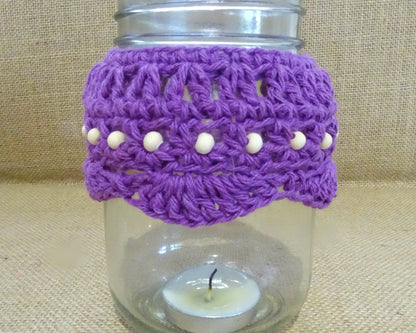 3 x PDF Crochet Candle Cozy Pattern | Crocheted Mason Jar Covers Tutorial | DIY Boho Wedding Candles Project | Home Decor Housewarming 0159
