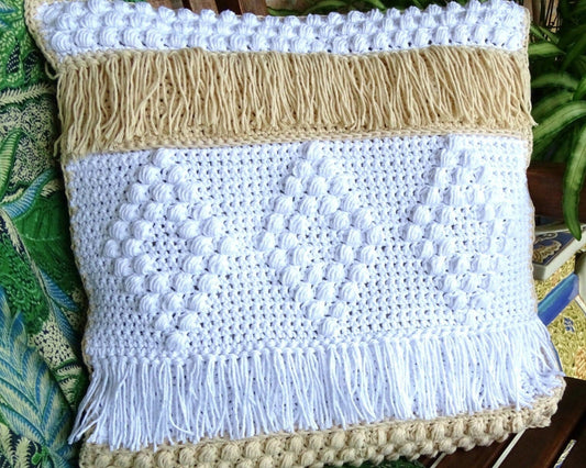 Crochet Cushion Pattern | DIY Boho Crocheted Tassel Throw Pillow Cover PDF Patterns Tutorial Download | Bohemian Homewares Home Decor 0168
