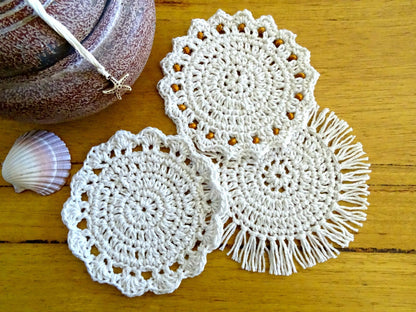 3 x PDF Crochet Coaster Patterns | DIY Crocheted Coaster Set Mug Rug Tutorial | Table Decor House Warming Gifts Crochet Project 0132