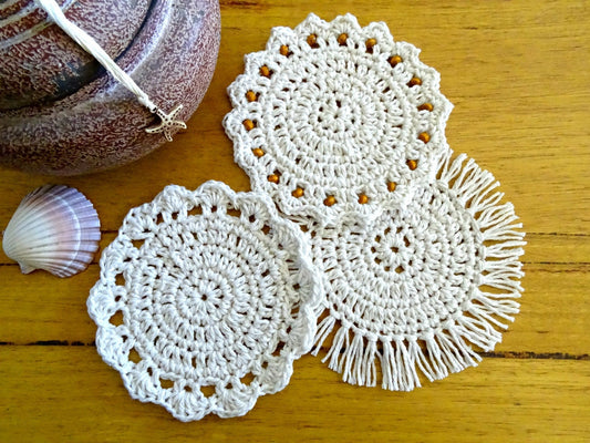 3 x PDF Crochet Coaster Patterns | DIY Crocheted Coaster Set Mug Rug Tutorial | Table Decor House Warming Gifts Crochet Project 0132
